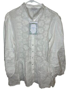 Asha Daphne Blouse McCormick White Embroidered LS Large MSRP$295 NWT